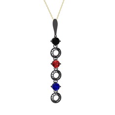Leilani Kolye - Siyah zirkon, garnet ve lab safir 925 ayar siyah rodyum kaplama gümüş kolye (40 cm altın rolo zincir) #j9m6og