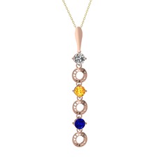 Leilani Kolye - Beyaz zirkon, sitrin ve lab safir 14 ayar rose altın kolye (40 cm altın rolo zincir) #jbacsa