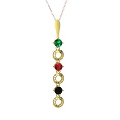 Yeşil kuvars, garnet ve siyah zirkon 925 ayar altın kaplama gümüş kolye (40 cm rose altın rolo zincir)