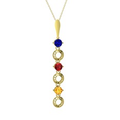 Lab safir, garnet ve sitrin 14 ayar altın kolye (40 cm altın rolo zincir)