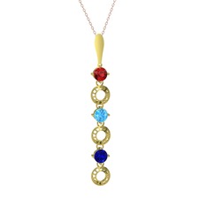 Leilani Kolye - Garnet, akuamarin ve lab safir 8 ayar altın kolye (40 cm rose altın rolo zincir) #kkzclo
