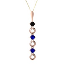 Leilani Kolye - Siyah zirkon ve lab safir 14 ayar rose altın kolye (40 cm altın rolo zincir) #l6thxb