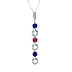 Lab safir ve garnet 14 ayar beyaz altın kolye (40 cm rose altın rolo zincir)