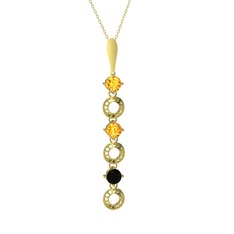 Leilani Kolye - Sitrin ve siyah zirkon 925 ayar altın kaplama gümüş kolye (40 cm altın rolo zincir) #ltf63z