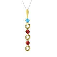 Leilani Kolye - Akuamarin ve garnet 8 ayar altın kolye (40 cm gümüş rolo zincir) #m4ms9e