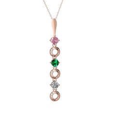 Leilani Kolye - Pembe kuvars, yeşil kuvars ve beyaz zirkon 14 ayar rose altın kolye (40 cm gümüş rolo zincir) #m7lz5d