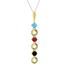 Akuamarin, garnet ve siyah zirkon 925 ayar altın kaplama gümüş kolye (40 cm rose altın rolo zincir)