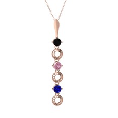 Leilani Kolye - Siyah zirkon, pembe kuvars ve lab safir 8 ayar rose altın kolye (40 cm rose altın rolo zincir) #mkk11