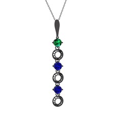 Leilani Kolye - Yeşil kuvars ve lab safir 925 ayar siyah rodyum kaplama gümüş kolye (40 cm gümüş rolo zincir) #myg80g