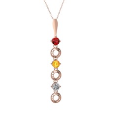 Leilani Kolye - Garnet, sitrin ve beyaz zirkon 14 ayar rose altın kolye (40 cm rose altın rolo zincir) #nit7xl