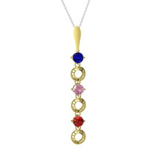 Leilani Kolye - Lab safir, pembe kuvars ve garnet 14 ayar altın kolye (40 cm gümüş rolo zincir) #nly1rm