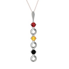 Garnet, sitrin ve siyah zirkon 8 ayar beyaz altın kolye (40 cm rose altın rolo zincir)