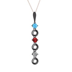 Leilani Kolye - Akuamarin, garnet ve beyaz zirkon 925 ayar siyah rodyum kaplama gümüş kolye (40 cm rose altın rolo zincir) #oolij0