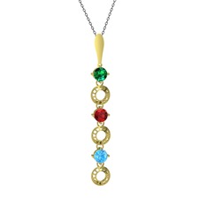 Leilani Kolye - Yeşil kuvars, garnet ve akuamarin 14 ayar altın kolye (40 cm gümüş rolo zincir) #opw0p9