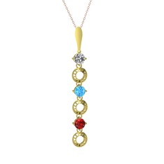 Beyaz zirkon, akuamarin ve garnet 14 ayar altın kolye (40 cm rose altın rolo zincir)