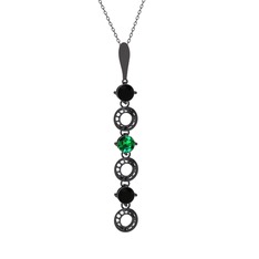 Leilani Kolye - Siyah zirkon ve yeşil kuvars 925 ayar siyah rodyum kaplama gümüş kolye (40 cm gümüş rolo zincir) #pe97fy
