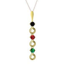 Siyah zirkon, garnet ve yeşil kuvars 925 ayar altın kaplama gümüş kolye (40 cm rose altın rolo zincir)