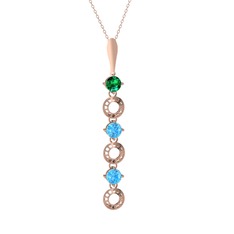 Leilani Kolye - Yeşil kuvars ve akuamarin 925 ayar rose altın kaplama gümüş kolye (40 cm gümüş rolo zincir) #ph6oi2