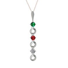 Leilani Kolye - Yeşil kuvars, garnet ve beyaz zirkon 8 ayar beyaz altın kolye (40 cm rose altın rolo zincir) #phql3f