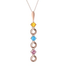 Leilani Kolye - Sitrin, akuamarin ve pembe kuvars 14 ayar rose altın kolye (40 cm rose altın rolo zincir) #pj6237
