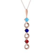 Akuamarin, lab safir ve garnet 925 ayar rose altın kaplama gümüş kolye (40 cm rose altın rolo zincir)