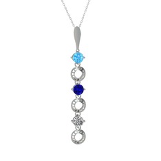 Leilani Kolye - Akuamarin, lab safir ve beyaz zirkon 925 ayar gümüş kolye (40 cm gümüş rolo zincir) #pyy2mu