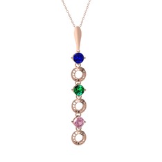Leilani Kolye - Lab safir, yeşil kuvars ve pembe kuvars 8 ayar rose altın kolye (40 cm rose altın rolo zincir) #q4jgo5