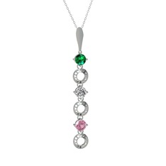 Leilani Kolye - Yeşil kuvars, beyaz zirkon ve pembe kuvars 14 ayar beyaz altın kolye (40 cm beyaz altın rolo zincir) #qcwv1e
