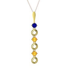 Lab safir ve sitrin 925 ayar altın kaplama gümüş kolye (40 cm rose altın rolo zincir)
