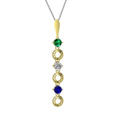 Yeşil kuvars, beyaz zirkon ve lab safir 14 ayar altın kolye (40 cm gümüş rolo zincir)