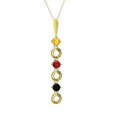 Leilani Kolye - Sitrin, garnet ve siyah zirkon 8 ayar altın kolye (40 cm altın rolo zincir) #r75ruc