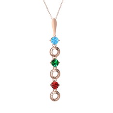 Akuamarin, yeşil kuvars ve garnet 925 ayar rose altın kaplama gümüş kolye (40 cm rose altın rolo zincir)