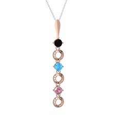 Leilani Kolye - Siyah zirkon, akuamarin ve pembe kuvars 14 ayar rose altın kolye (40 cm gümüş rolo zincir) #rgao16