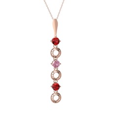 Leilani Kolye - Garnet ve pembe kuvars 8 ayar rose altın kolye (40 cm rose altın rolo zincir) #rm2egv