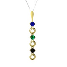 Leilani Kolye - Lab safir, yeşil kuvars ve siyah zirkon 14 ayar altın kolye (40 cm gümüş rolo zincir) #s5woc5