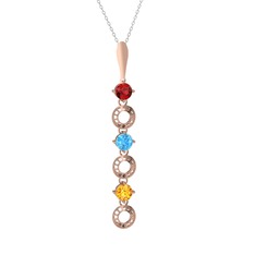 Garnet, akuamarin ve sitrin 14 ayar rose altın kolye (40 cm beyaz altın rolo zincir)