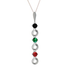 Leilani Kolye - Siyah zirkon, yeşil kuvars ve garnet 8 ayar beyaz altın kolye (40 cm gümüş rolo zincir) #sqr8f2