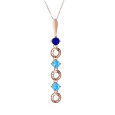 Leilani Kolye - Lab safir ve akuamarin 8 ayar rose altın kolye (40 cm rose altın rolo zincir) #svl6yp