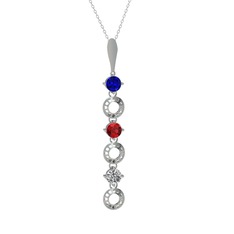 Leilani Kolye - Lab safir, garnet ve beyaz zirkon 925 ayar gümüş kolye (40 cm gümüş rolo zincir) #t3i3qa