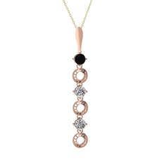 Siyah zirkon ve beyaz zirkon 14 ayar rose altın kolye (40 cm altın rolo zincir)
