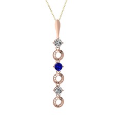 Beyaz zirkon ve lab safir 8 ayar rose altın kolye (40 cm gümüş rolo zincir)