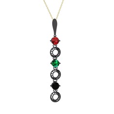 Leilani Kolye - Garnet, yeşil kuvars ve siyah zirkon 925 ayar siyah rodyum kaplama gümüş kolye (40 cm altın rolo zincir) #tu3je
