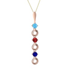 Leilani Kolye - Akuamarin, garnet ve lab safir 14 ayar rose altın kolye (40 cm altın rolo zincir) #u1mm6