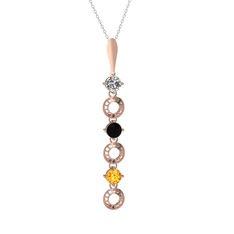 Leilani Kolye - Beyaz zirkon, siyah zirkon ve sitrin 925 ayar rose altın kaplama gümüş kolye (40 cm gümüş rolo zincir) #u9ttoy