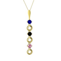 Leilani Kolye - Lab safir, siyah zirkon ve pembe kuvars 925 ayar altın kaplama gümüş kolye (40 cm altın rolo zincir) #umoznf