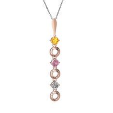 Leilani Kolye - Sitrin, pembe kuvars ve beyaz zirkon 8 ayar rose altın kolye (40 cm gümüş rolo zincir) #uscor0