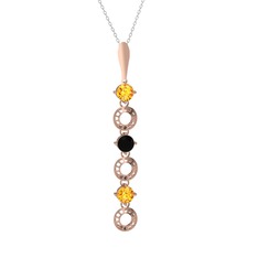 Sitrin ve siyah zirkon 8 ayar rose altın kolye (40 cm gümüş rolo zincir)