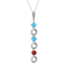 Akuamarin ve garnet 8 ayar beyaz altın kolye (40 cm rose altın rolo zincir)