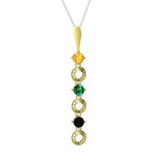 Leilani Kolye - Sitrin, yeşil kuvars ve siyah zirkon 14 ayar altın kolye (40 cm gümüş rolo zincir) #vs745w