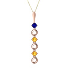 Lab safir ve sitrin 925 ayar rose altın kaplama gümüş kolye (40 cm gümüş rolo zincir)